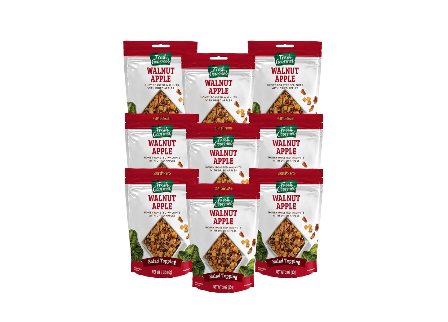 Fresh Gourmet Walnut Apple Salad Topping, 3oz, 9-Pack - Crunchy & Sweet Topping for Salads, Oatmeal, Yogurt, Bowls & More - Rese