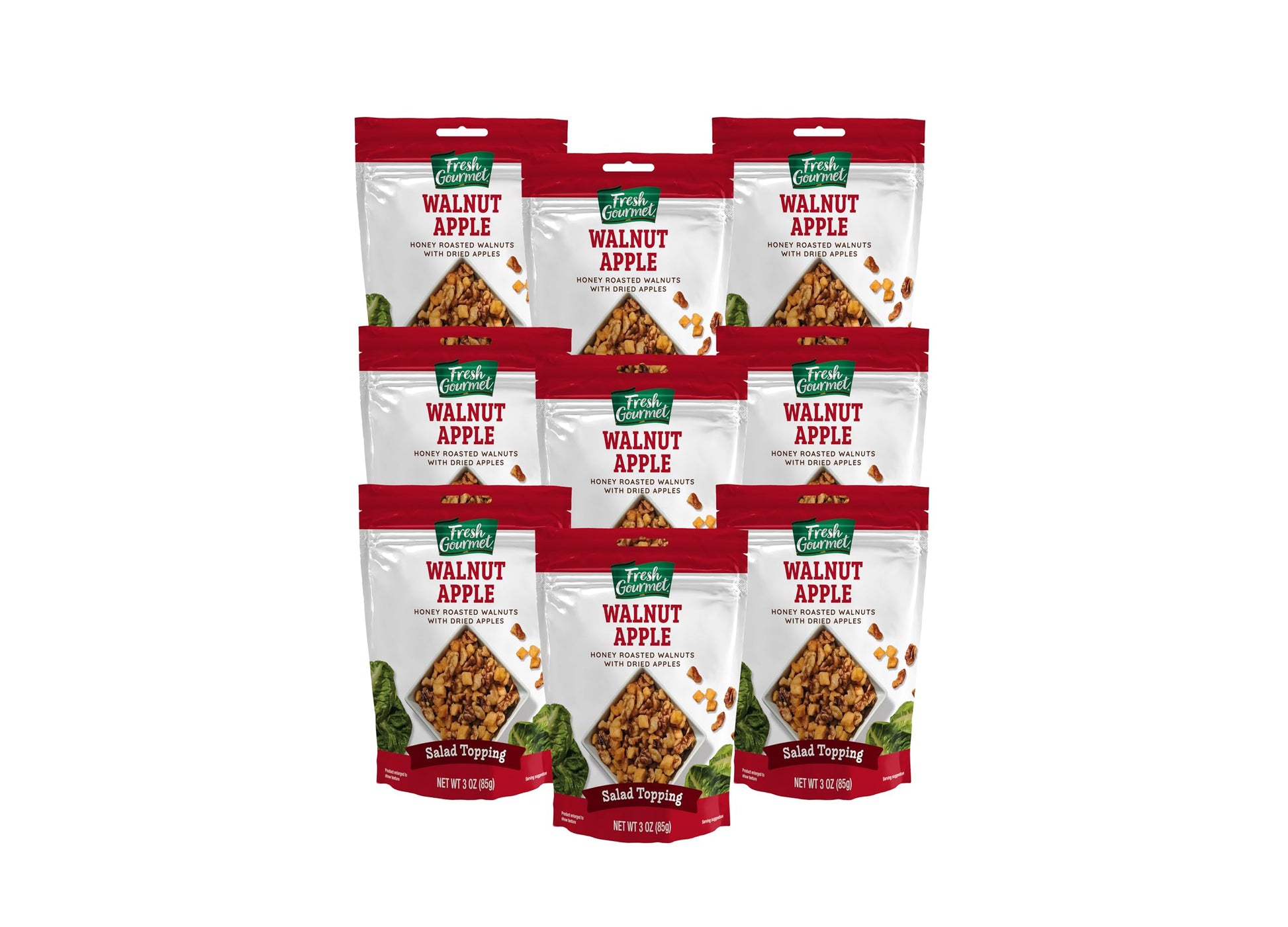 Fresh Gourmet Walnut Apple Salad Topping, 3oz, 9-Pack - Crunchy & Sweet Topping for Salads, Oatmeal, Yogurt, Bowls & More - Rese