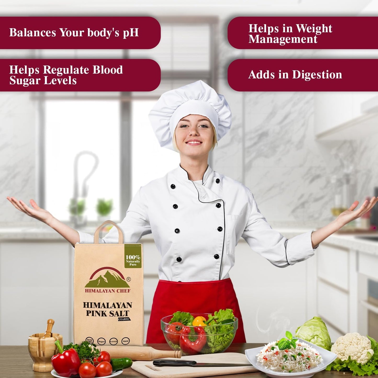 Himalayan Chef Pink Salt Coarse Grain, Salt for Grinder Refill - 5 lbs Bags | 100% Natural Salts, Non-GMO & Gluten Free, Food Gr