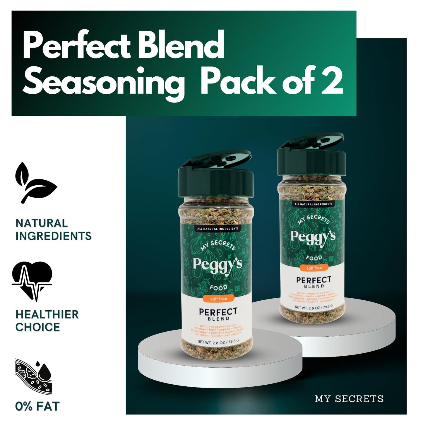 My Secrets Peggy'S Food 2-Pack Perfect Blend Seasoning Mix - No Sodium Spice Mix - Perfect Blend Of Herbs And Spices - Delicious