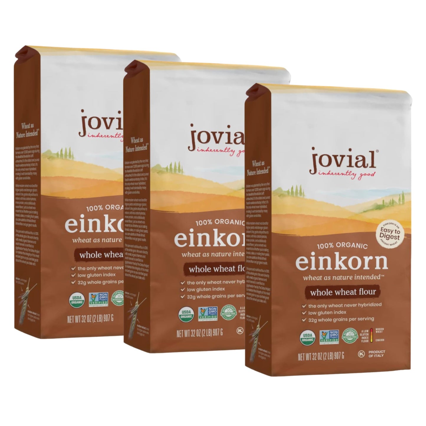 Jovial Organic Einkorn Whole Wheat Flour - Bread Baking Flour for Sourdough, High Protein, Non-GMO, Organic Pizza & Pasta Flour,