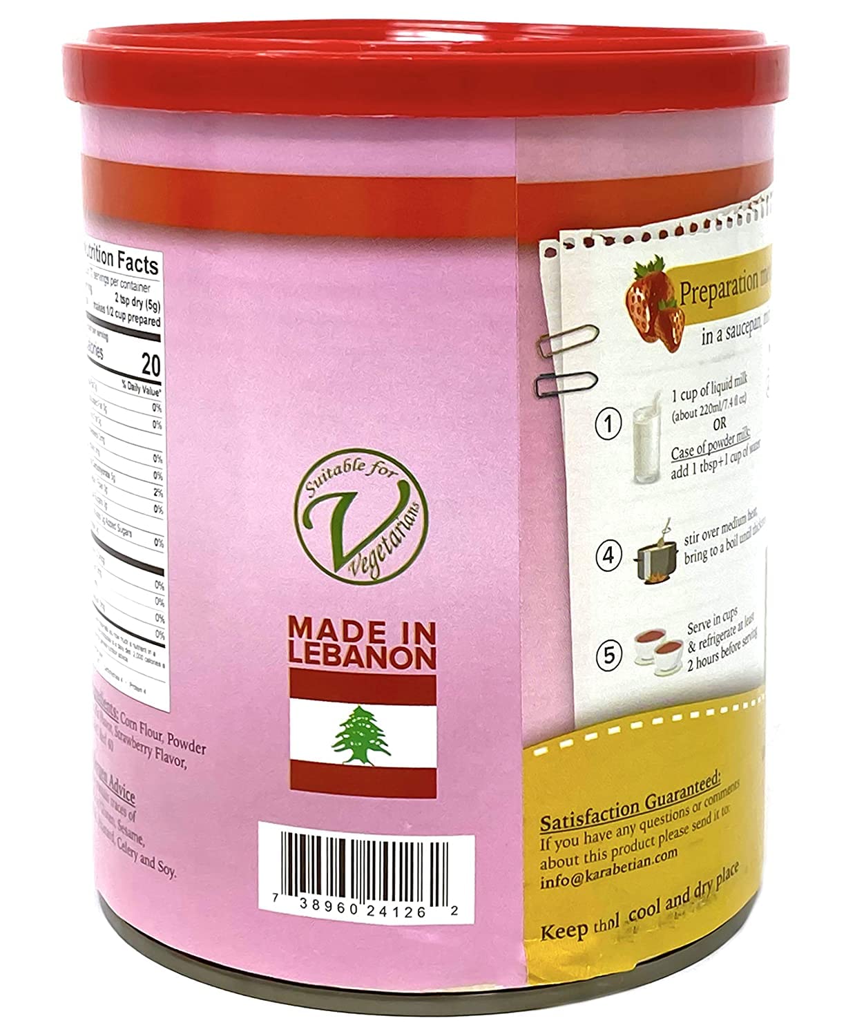 TAZAH Strawberry Custard Powder Mix, No Added Sugar, 12.3 Oz (350g) Tin