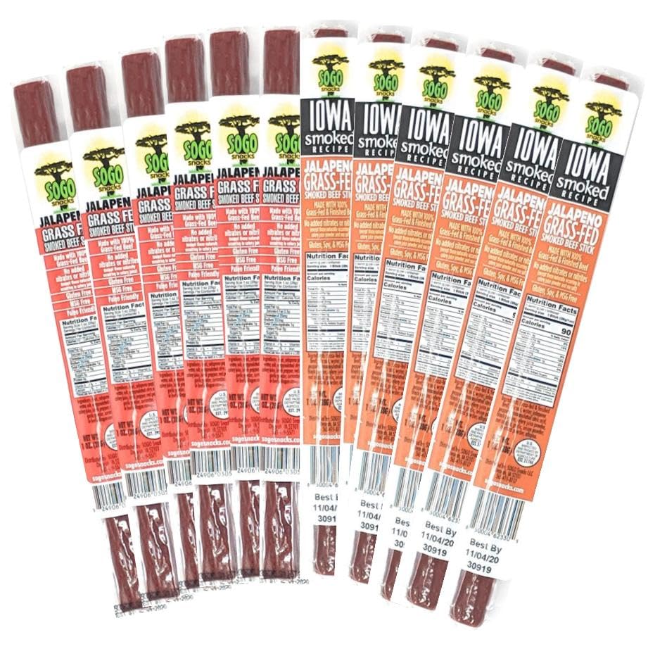 Sogo Snacks Jalapeño Beef Sticks, No Sugar, 100% Grass-Fed, Non-GMO, Keto, Paleo, Whole30, 1 oz, 24 Count