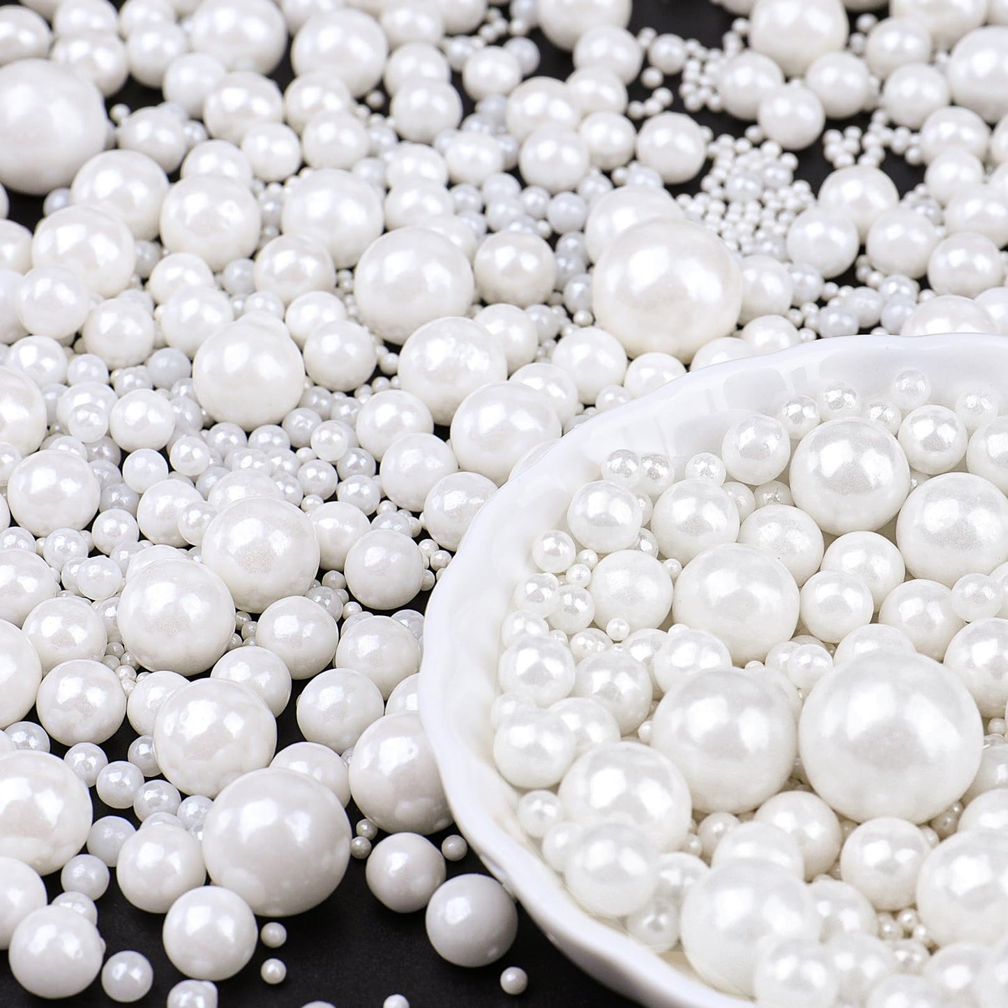White Pearl Sprinkles for Cake Decorating, 6 Sizes Mix 4.6 oz Edible Pearls Sugar Sprinkles for Baking Cupcake Cookies Ice Cream