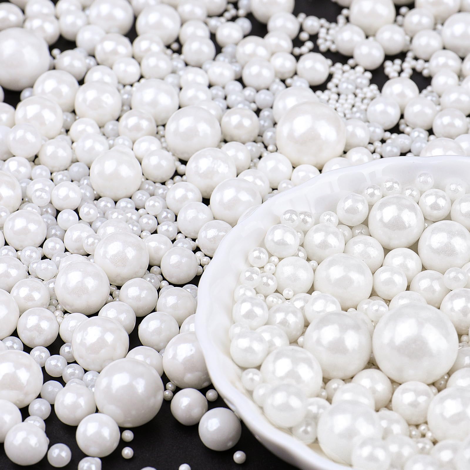 White Pearl Sprinkles for Cake Decorating, 6 Sizes Mix 4.6 oz Edible Pearls Sugar Sprinkles for Baking Cupcake Cookies Ice Cream
