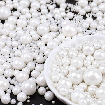 White Pearl Sprinkles for Cake Decorating, 6 Sizes Mix 4.6 oz Edible Pearls Sugar Sprinkles for Baking Cupcake Cookies Ice Cream