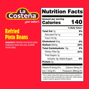 La Costea Refried Pinto Beans - Ready-to-Eat Canned Refried Beans for Mexican Food, Mexican Rice, Nacho Bean Dip, Bean Burrito,