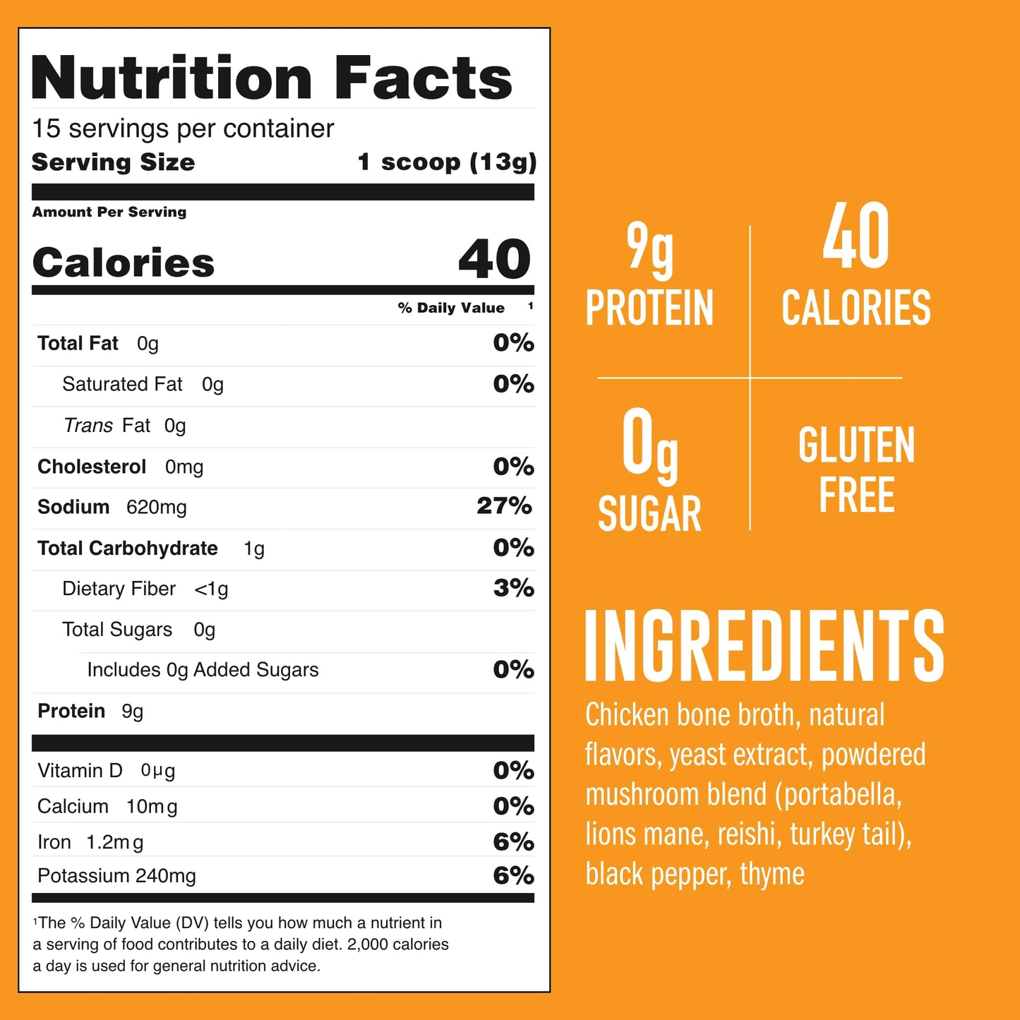 LonoLife Mushroom Chicken Bone Broth Powder Mix, 10g Protein, Collagen-Rich, Keto & Paleo Friendly, 8oz Bulk Container
