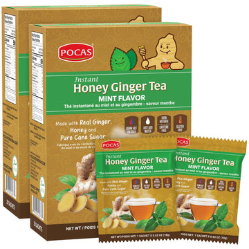 Pocas Honey Ginger Instant Tea Powder, Mint Flavor, Caffeine-Free, 20 Count (Pack of 2)