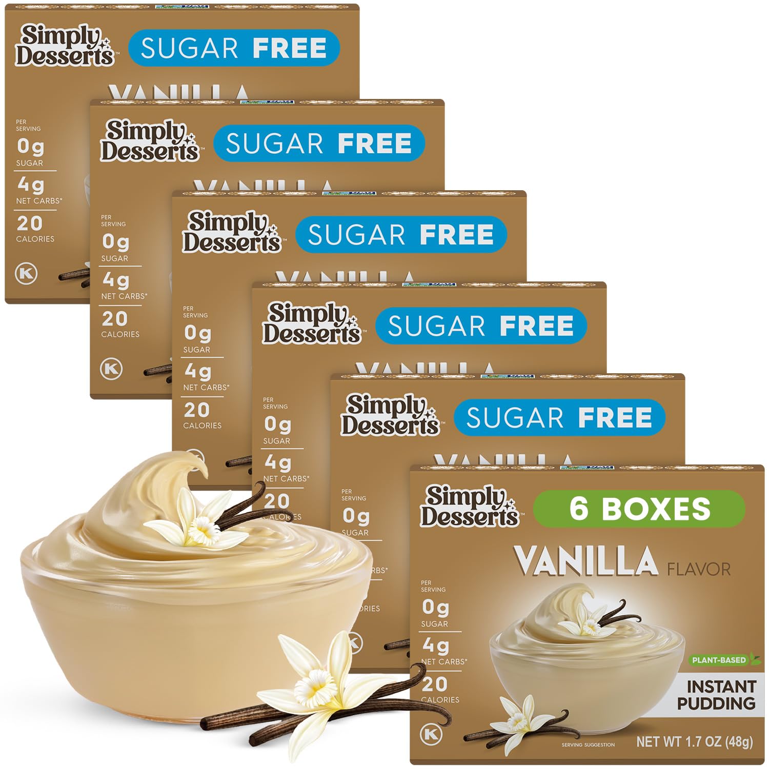 Simply Desserts Vanilla Instant Pudding, Sugar-Free, 6-Pack - Healthy Dessert, Keto Snacks, Vegan & Diabetic-Friendly, Kosher, 1