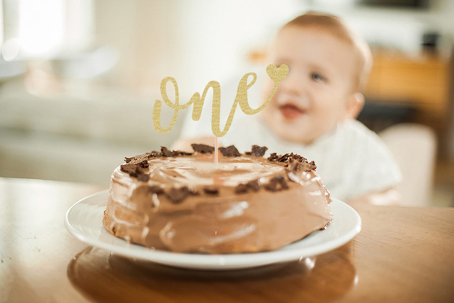 Ahaoray First Birthday Cake Topper - Gold Glitter Love One Birthday Cake Decorating Supplies, Perfect For Baby Shower/Gender Rev