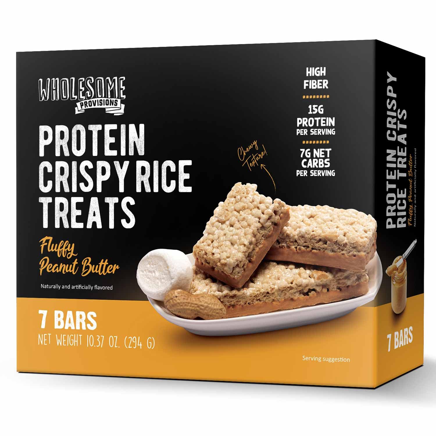 Wholesome Provisions Protein Crispy Rice Treats, 15g Protein, Low Carb, Gluten Free, 1 Pack, Fluffy Peanut Butter