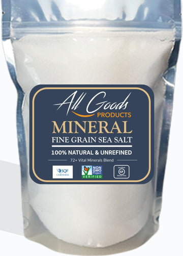 All Goods Sea Salt Fine Grain, 16 oz, 100% Natural, Unrefined, Kosher, 30% Less Sodium, White