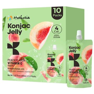 Hethstia Konjac Jelly Peach Flavor, Drinkable Peach Jelly Squeeze Pouches, 0 Sugar, 4 Calories, Keto, Vegan, Gluten-Free, Vitami