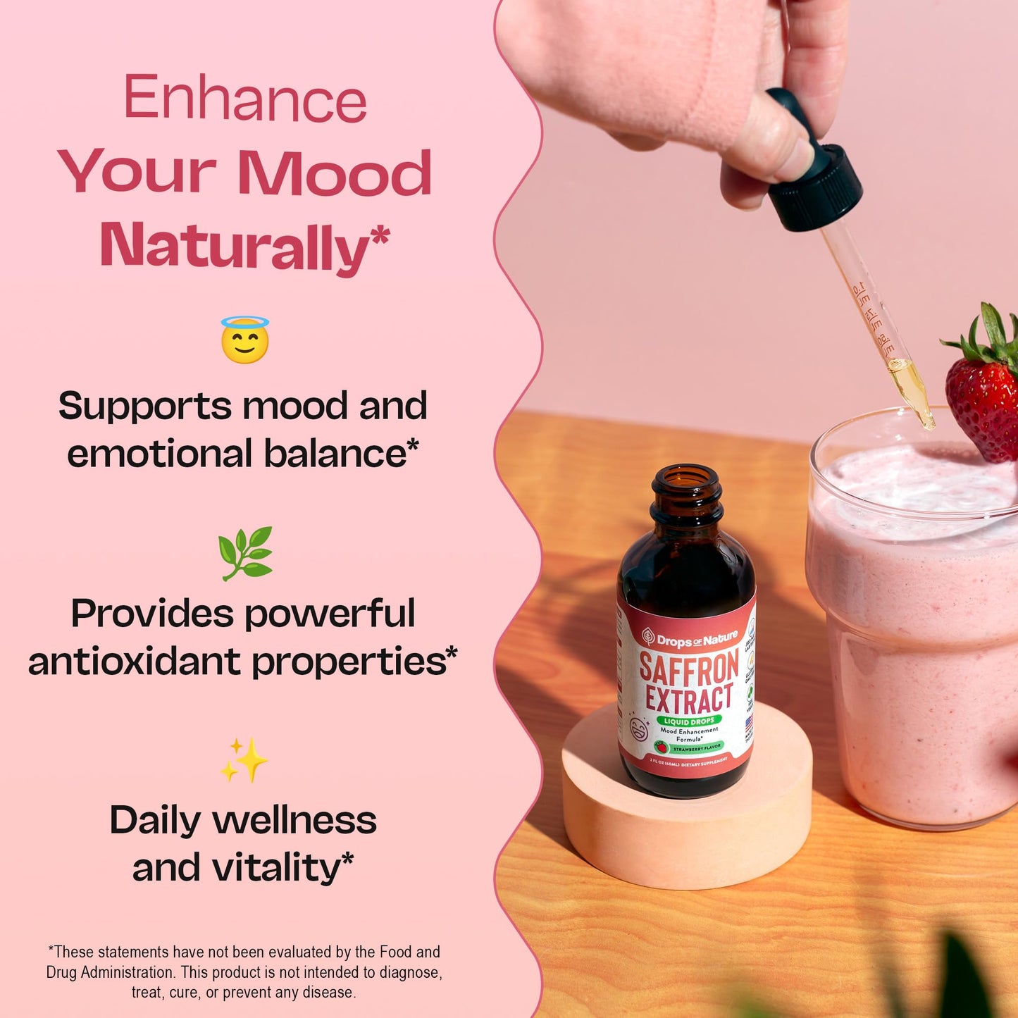 Saffron dietary products for Kids & mature-themeds - Made with Pure Saffron Extract - Vegan  Fast Absorbing - Mix with Drinks - Supports Eye Health  Emotional Balance and Antioxidant Level Boost (Strawberry  60mL)