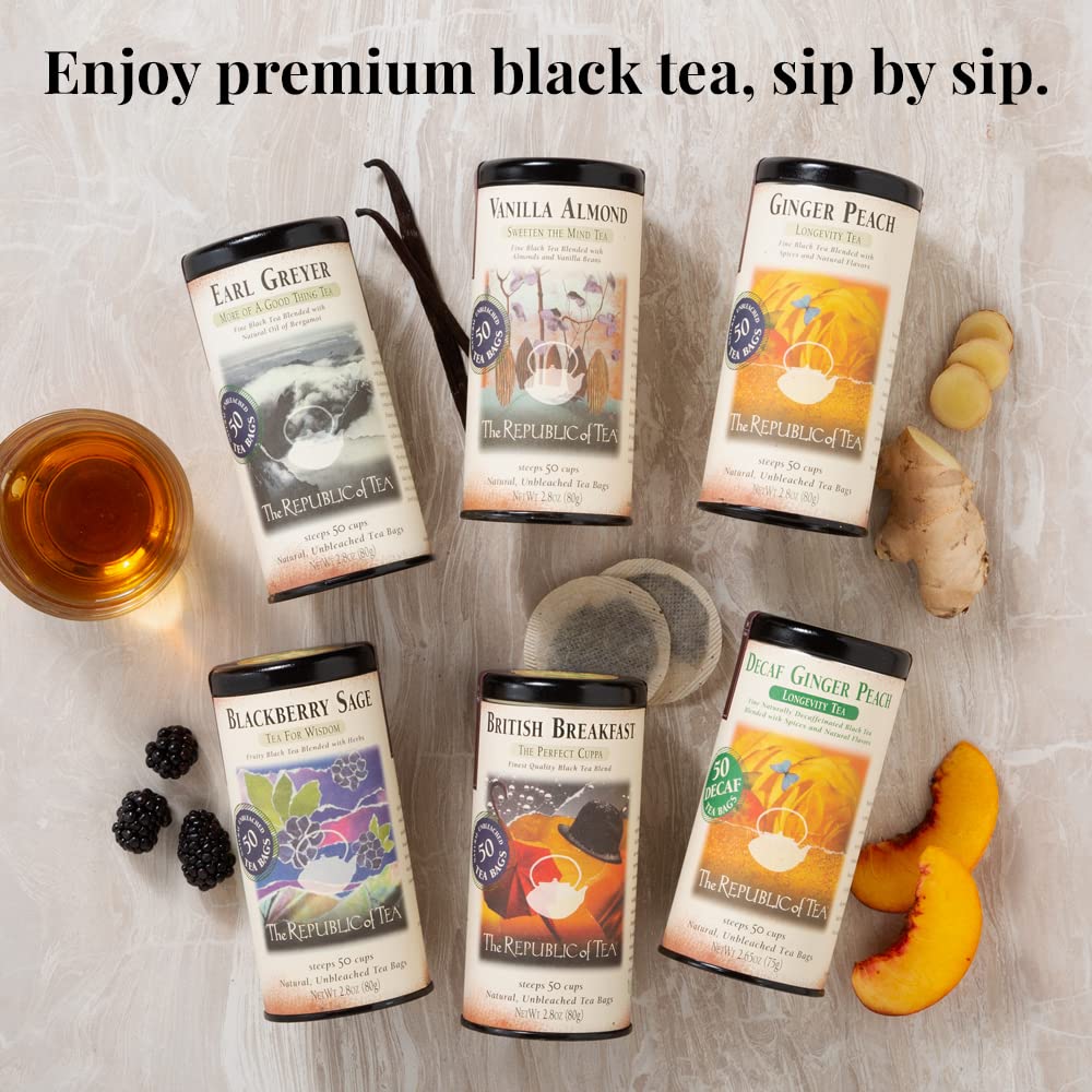 The Republic Of Tea Vanilla Almond Black Tea, 50 Tea Bags, Unique Blend Of Vanilla And Almond Tea