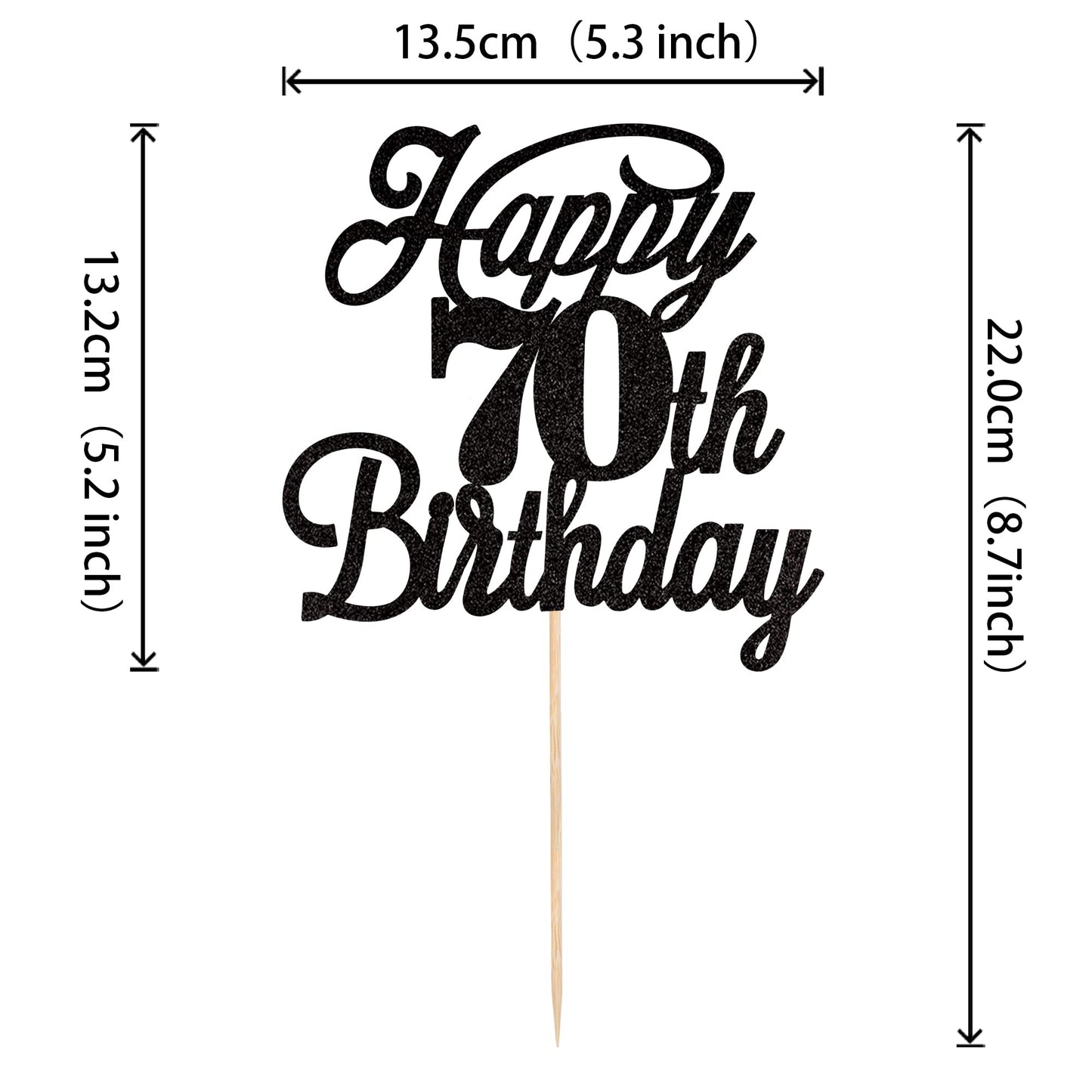 Rssta i Happy 70th Birthday Cake Topper Black Glitter, 70 & Fabulous, Paper, Model XM063-new-Black 70th