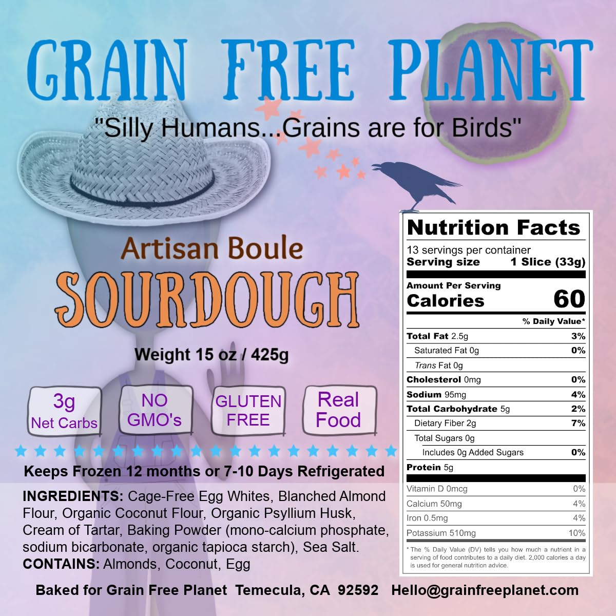Grain Free Planet'S Artisan Sourdough Boule | 100% Grain Free, Clean Keto | Free From Lectins, Soy, Gluten, And Yeast | 0G Added