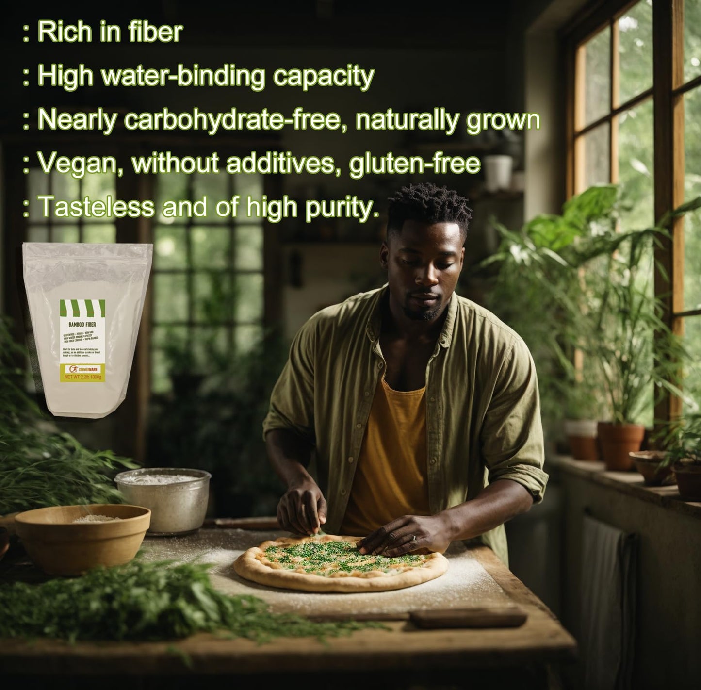 Bamboo Fiber 2.2Lb 1000G, Gluten Free, Non Gmo, Keto Flour, 100% Bamboo, By Zimmermann Sportsnutrition