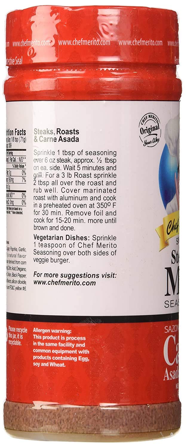 Chef Merito Steak & Meat Seasoning Powder Carne Asada & Bistec 14 Oz, Pack Of 2 | Chicken Nuggets, Thighs, Steak Seasoning, Grilled, Meat Seasoning