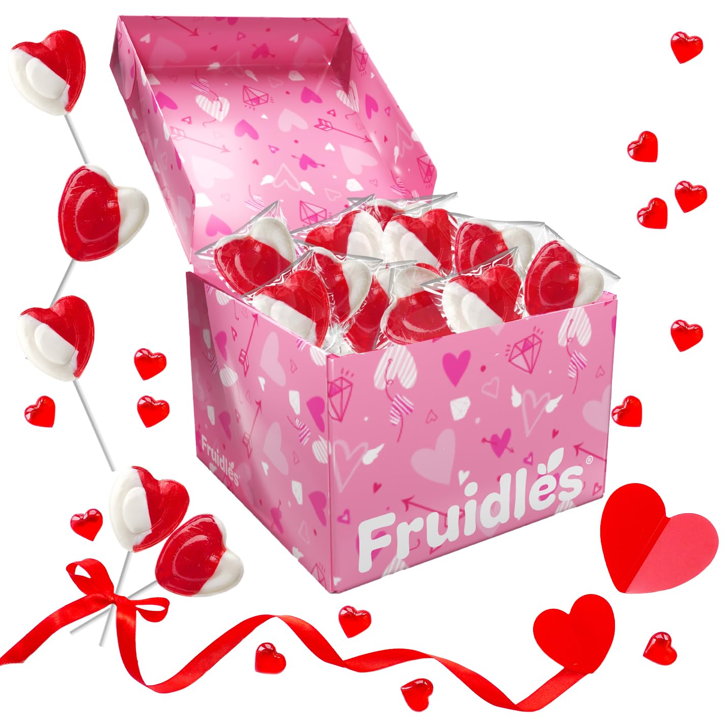 The Dreidel Company Valentines Day Lollipops Red Heart Shaped Strawberry N' Cream Flavored, Individually Wrapped (1 Pound) 24 Pack