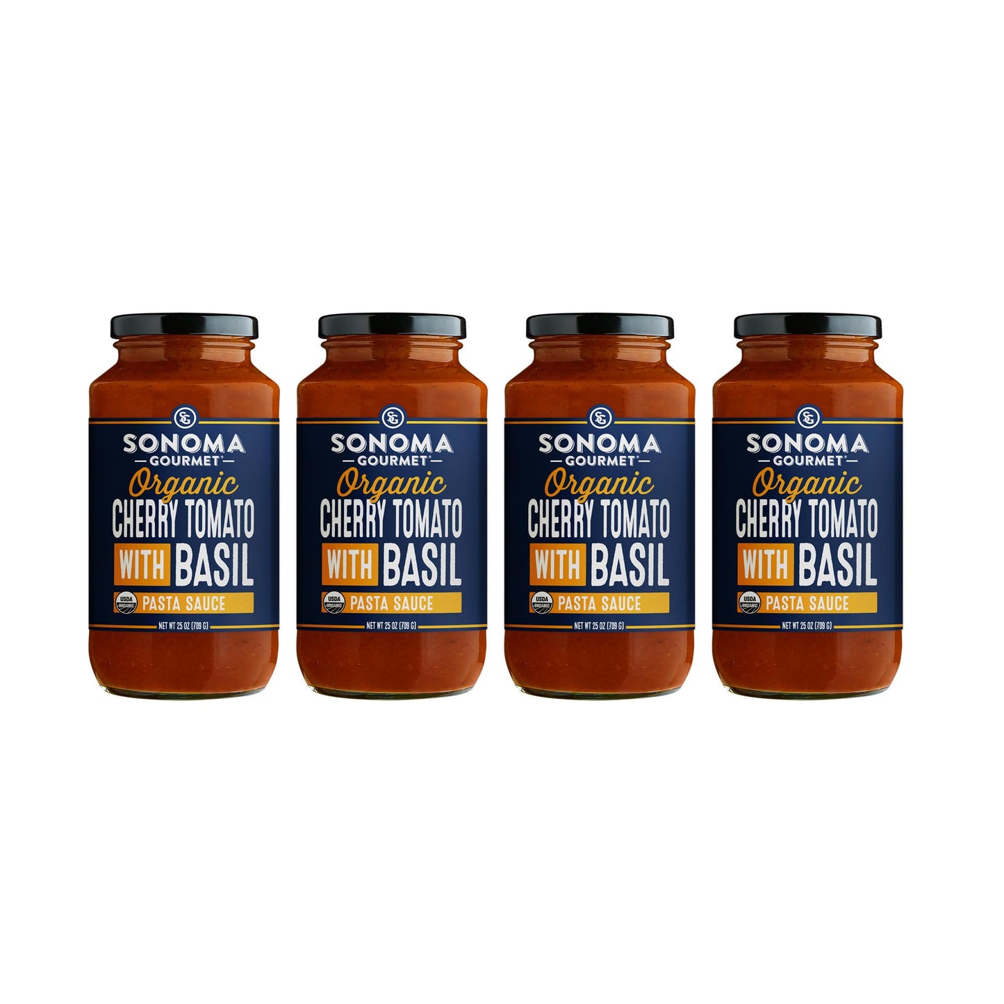 Sonoma Gourmet Cherry Tomato Basil Pasta Sauce, USDA Organic, Non-GMO, Gluten-Free, 25 Ounce Jars (Pack of 4)