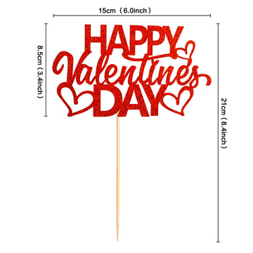 Ercadio 1 Pack Happy Valentine'S Day Cake Topper With Love Heart Red Glitter Cake Pick Valentine'S Day Theme Party Cake Decorati