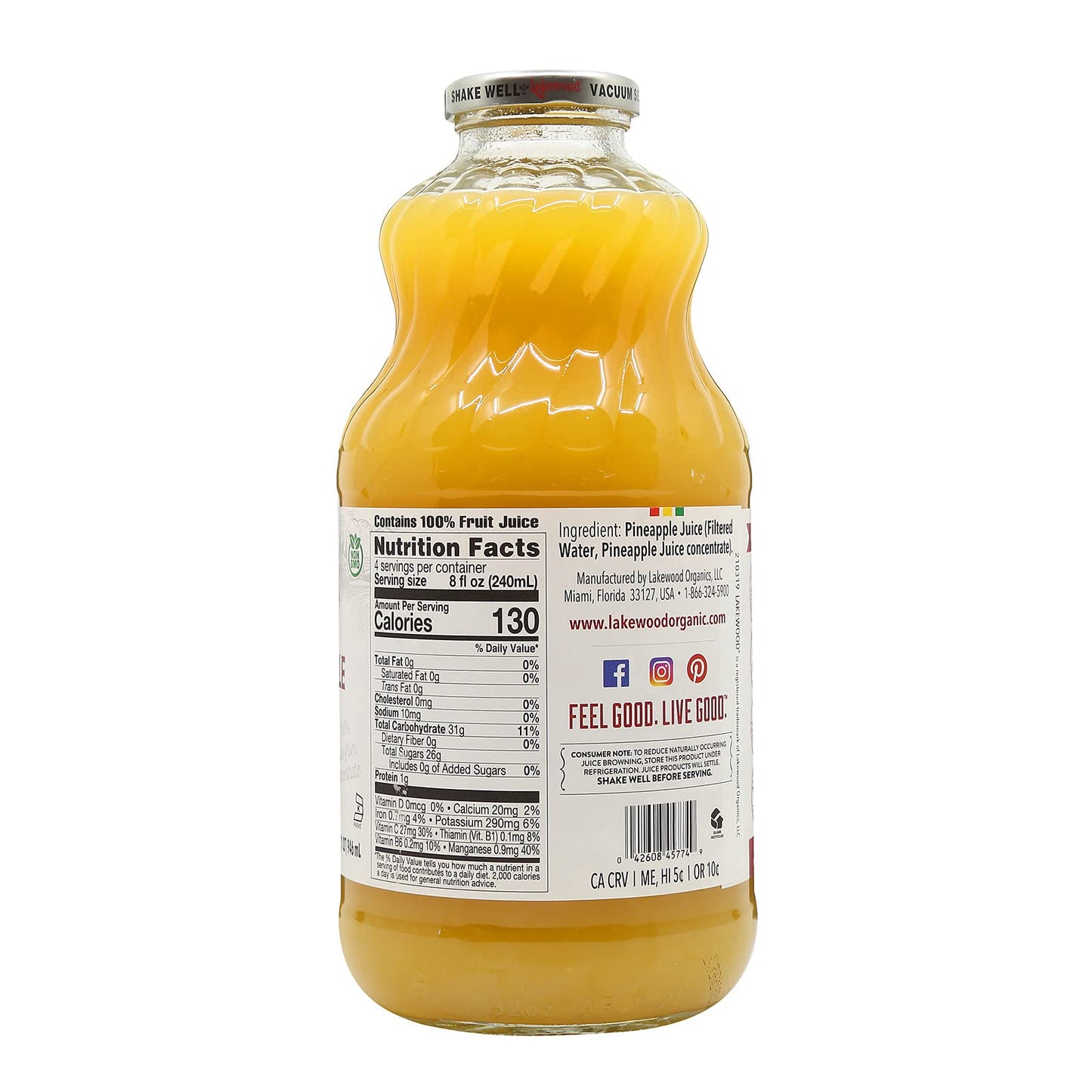 Lakewood Pineapple Juice, 32 Fz