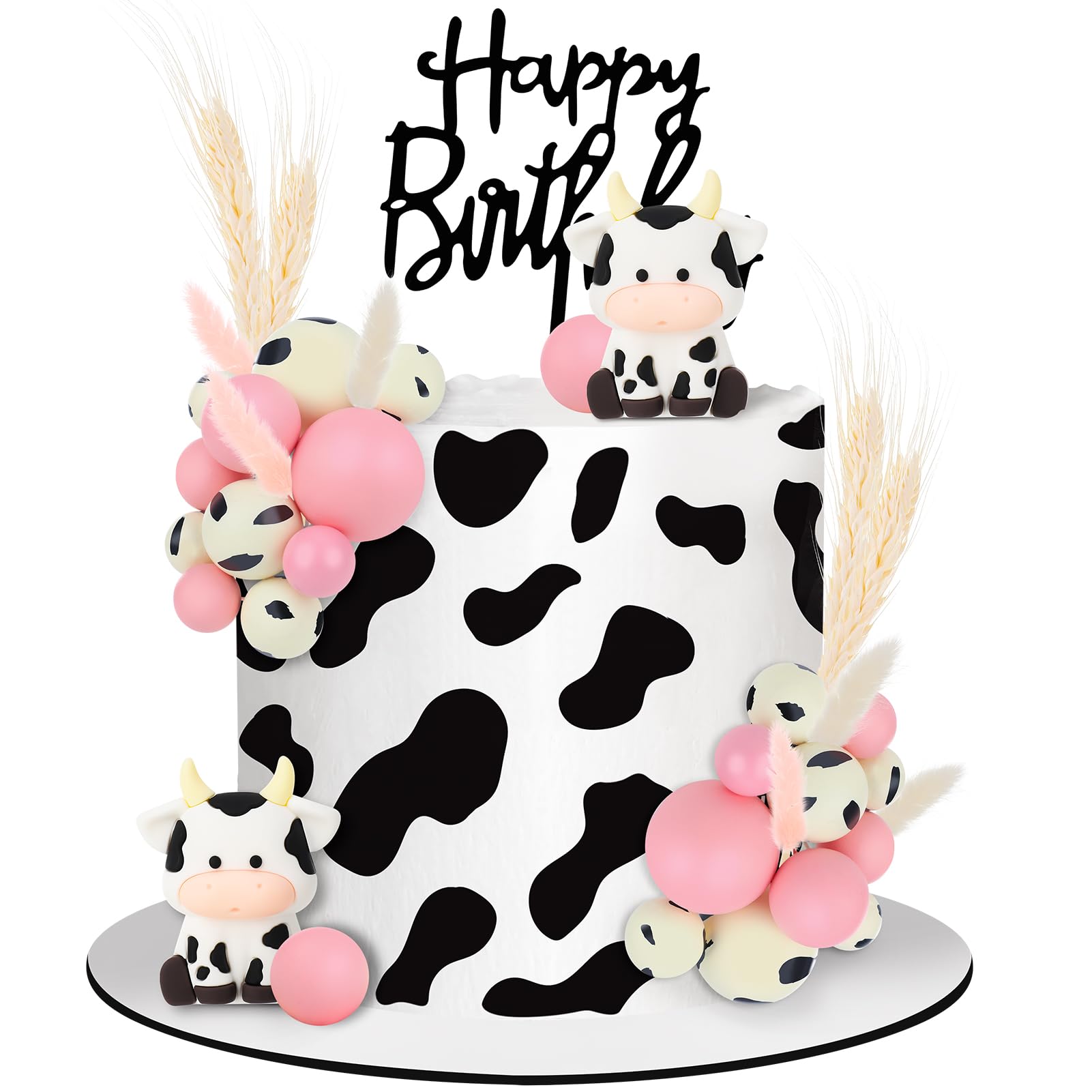 Jspupifip 25 Pcs Pink Cow Cake Decorations  Birthday Cow Cake Topper With Miniature Figurines  Farm Animal Cake Topper For Baby Shower  Birthday Party  Cow Theme Decorations