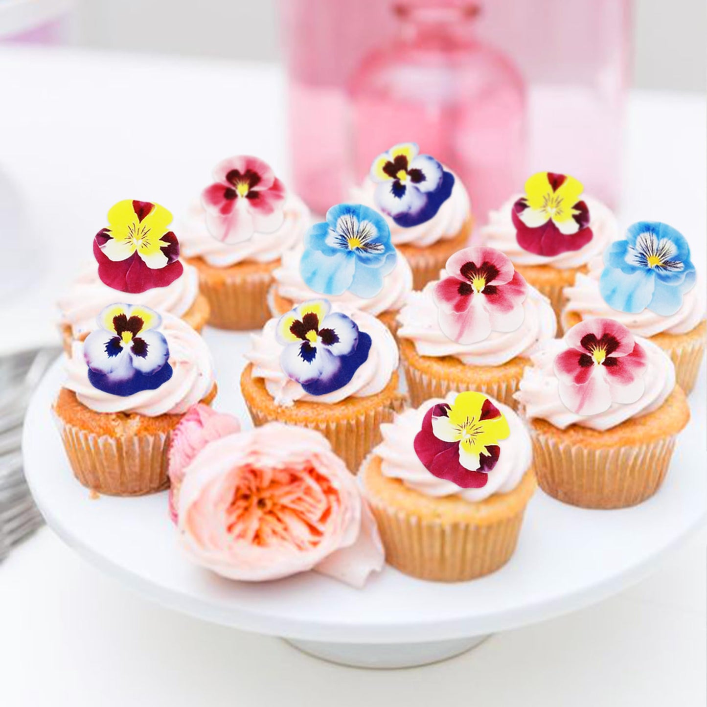40 Pcs Edible Wafer Paper Flowers Cupcake Toppers Beautiful Flowers Cupcake Drink Topper Picks Edible Flowers Cupcake Decoration