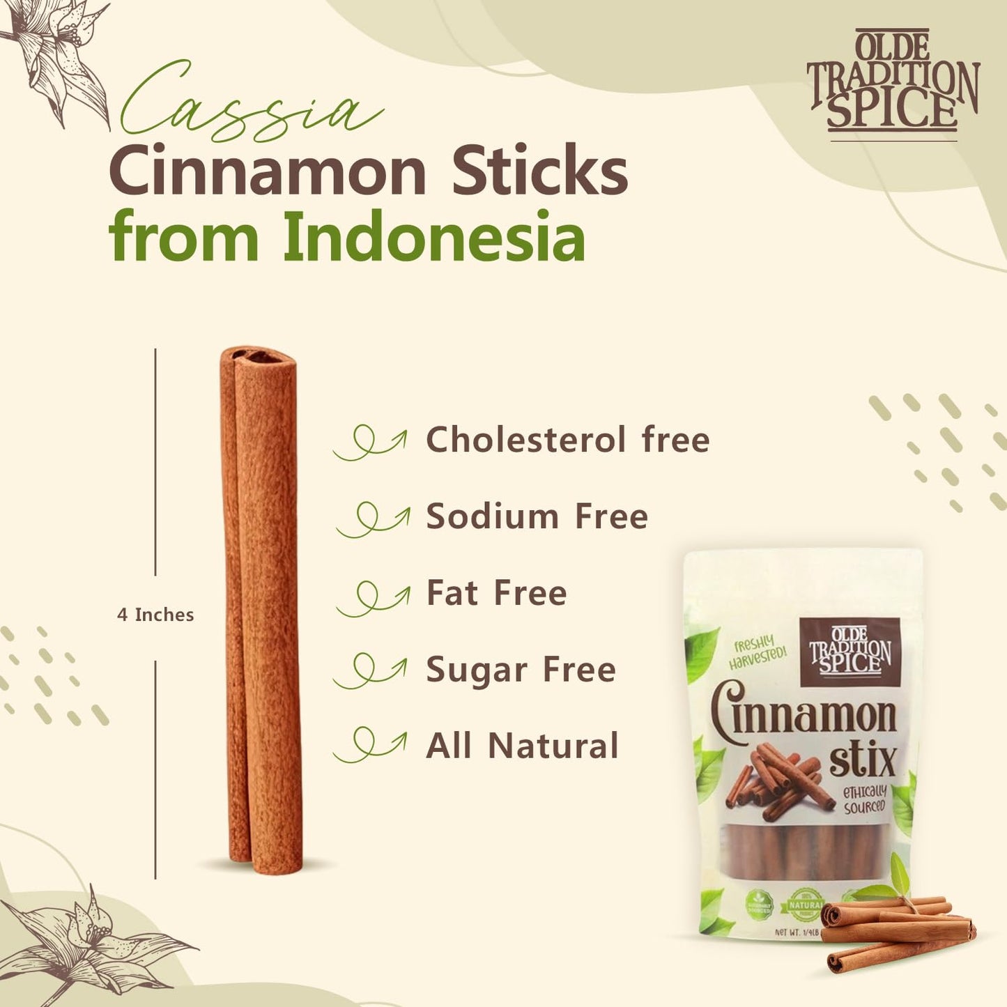 Olde Tradition Spice Organic Cinnamon Sticks Whole 4 Sticks, 4 oz - Ethically Sourced for Cooking, Drink & Crafting