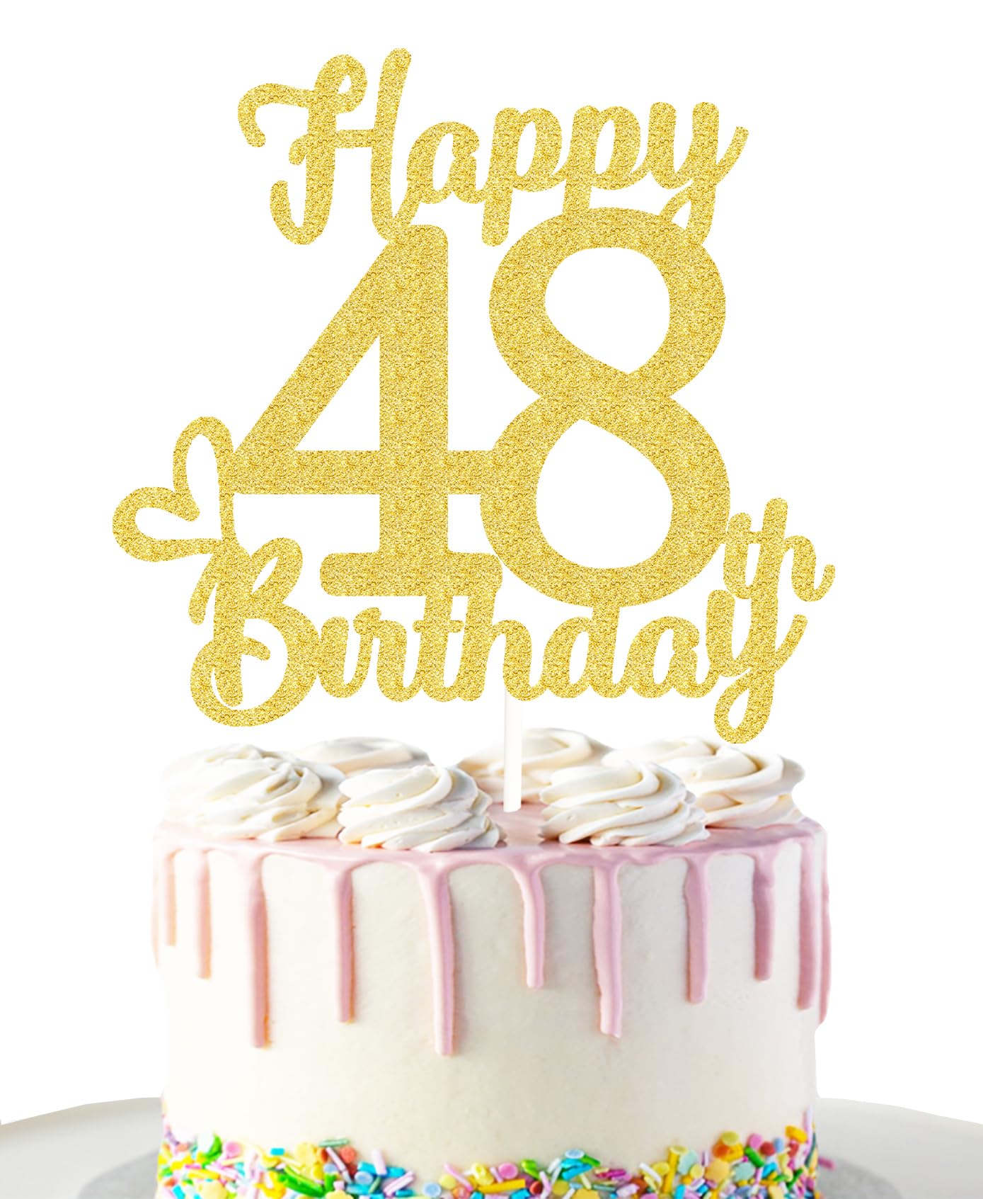48 Birthday Cake Toppers-Gold Glitter, 48Th Cake Topper For Men,48 Cake Topper For Women, 48Th Birthday Decorations,48Th Birthda