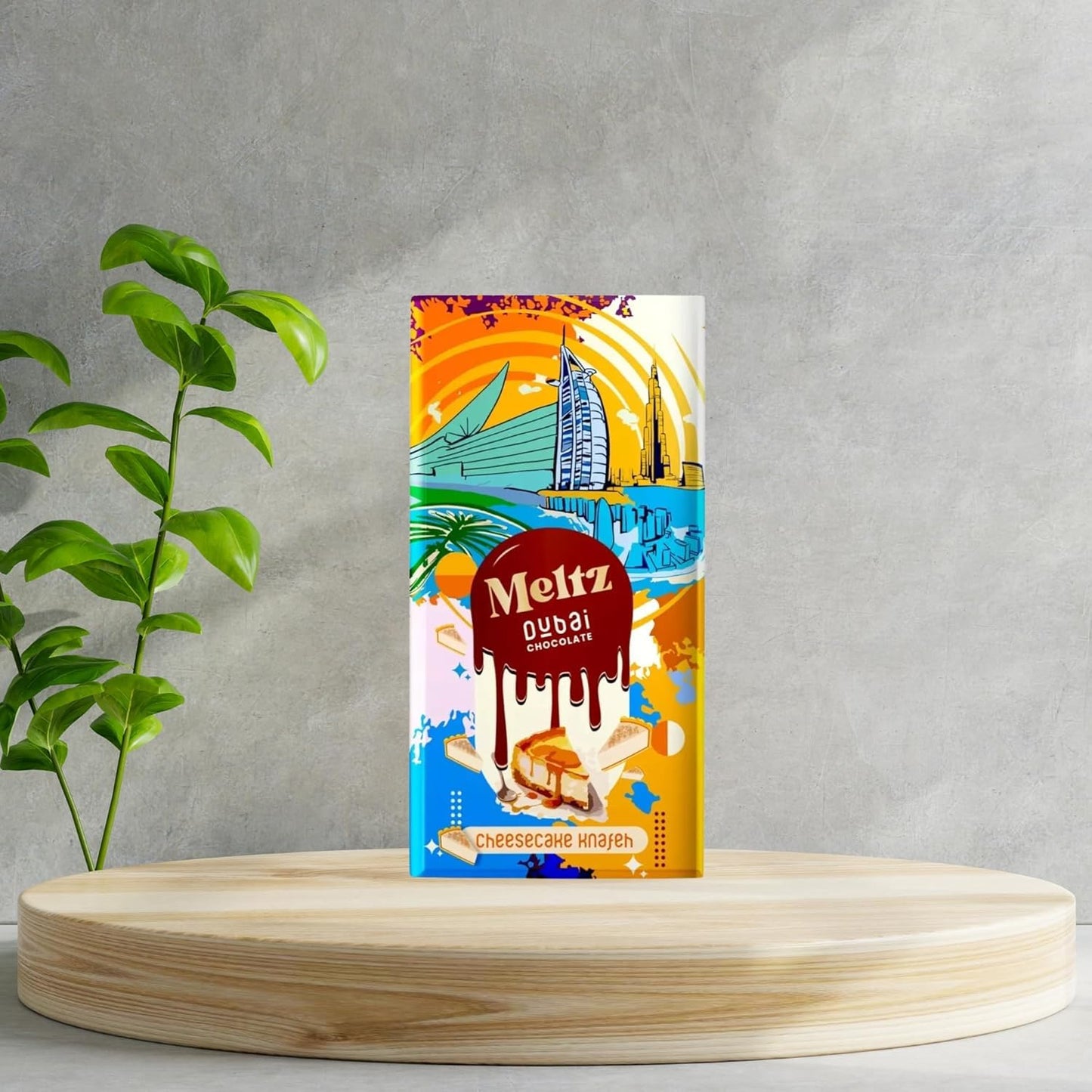 Meltz Pistachio Chocolate Cheesecake Bar 192g - Milk Chocolate, Crispy Kataifi, Individually Wrapped, elegant Dubai Treat