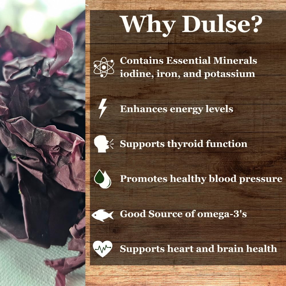 Natural Zing 100% Pure Dulse Flakes | (Raw, Wildcrafted) | 8 Oz | Iodine | Minerals | Sea Vegetable | Cleaned Thoroughly | No De