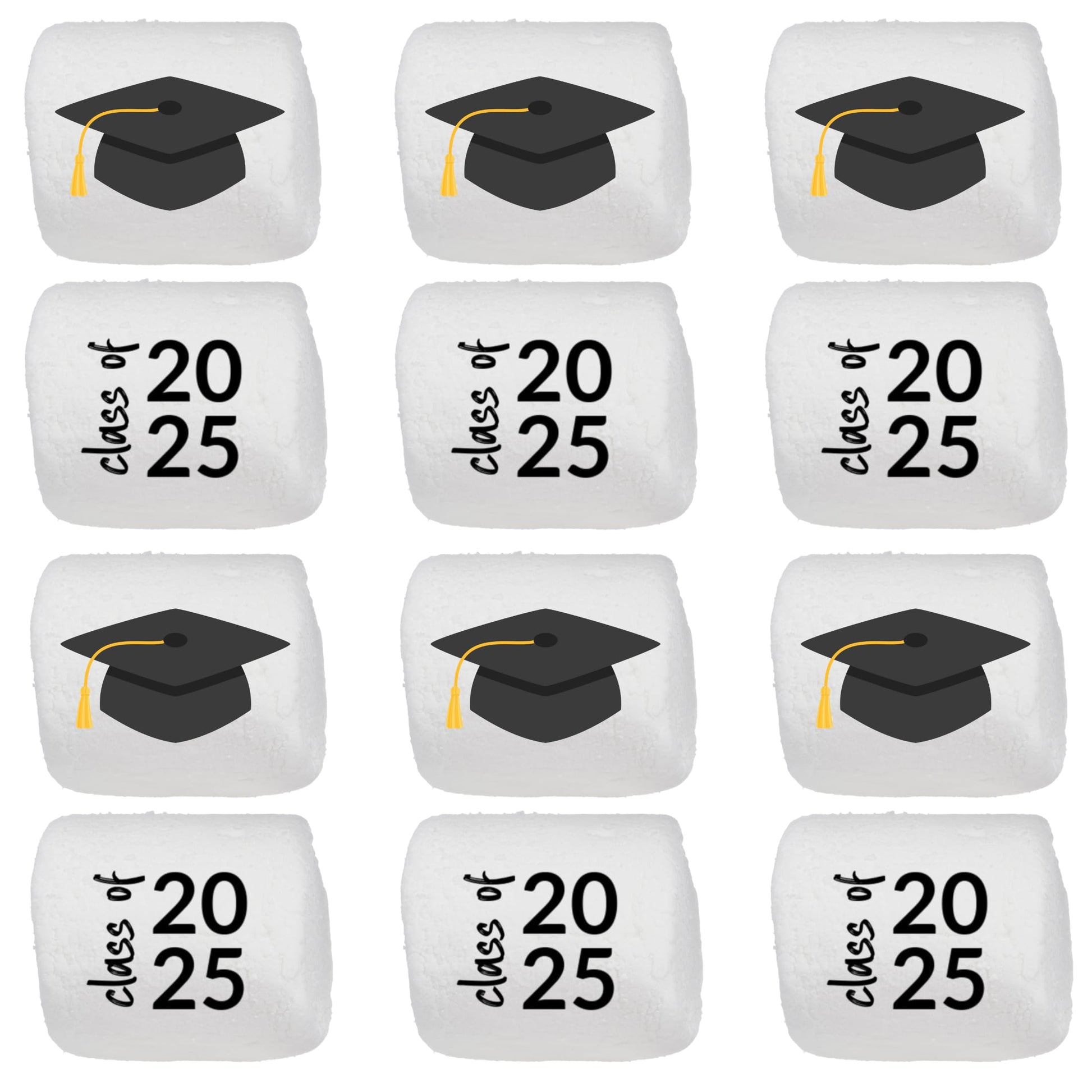 Candy With A Twist Jumbo Marshmallows - Black - 12 Count - Graduation Cap - Class of 2025 - Individually Wrapped