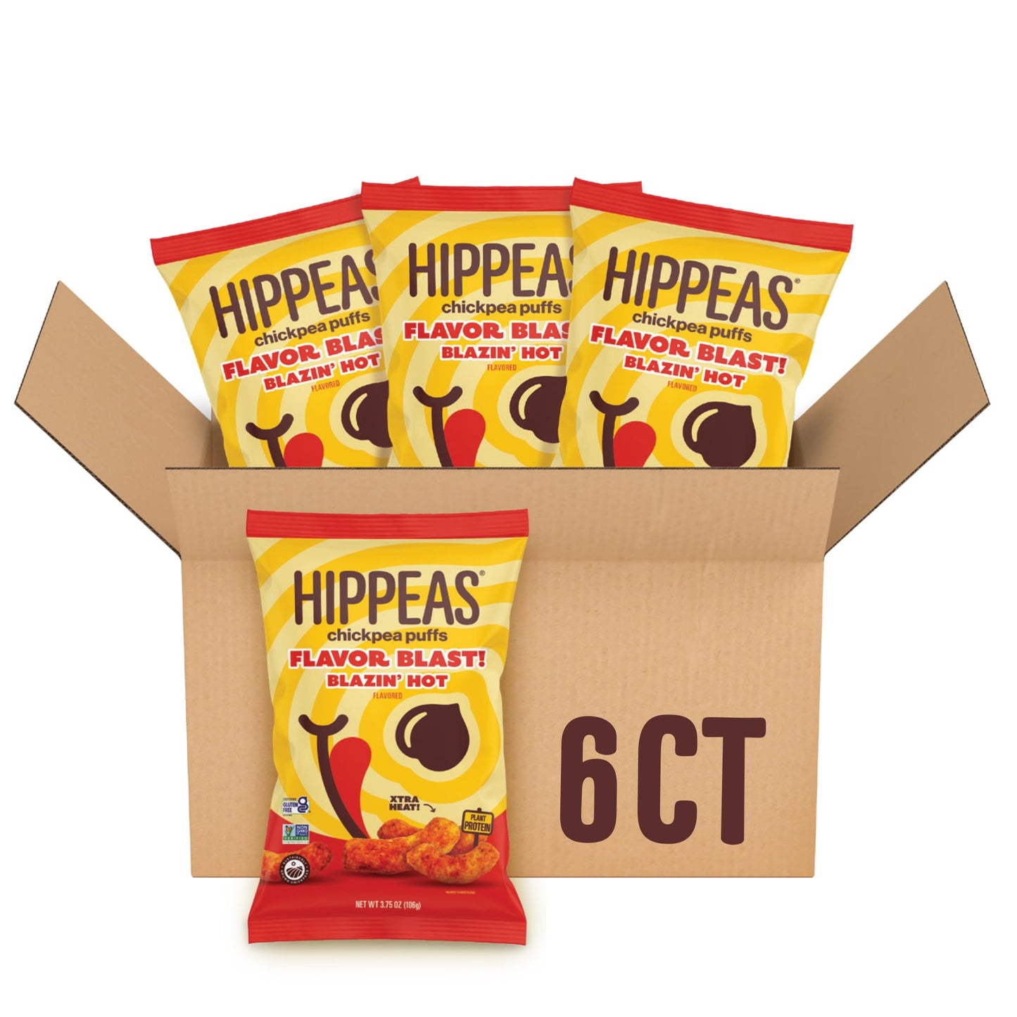 HIPPEAS Chickpea Puffs, Blazin Hot, Vegan, Gluten-Free, 4g Protein, 3g Fiber, 4 Ounce (Pack of 6)