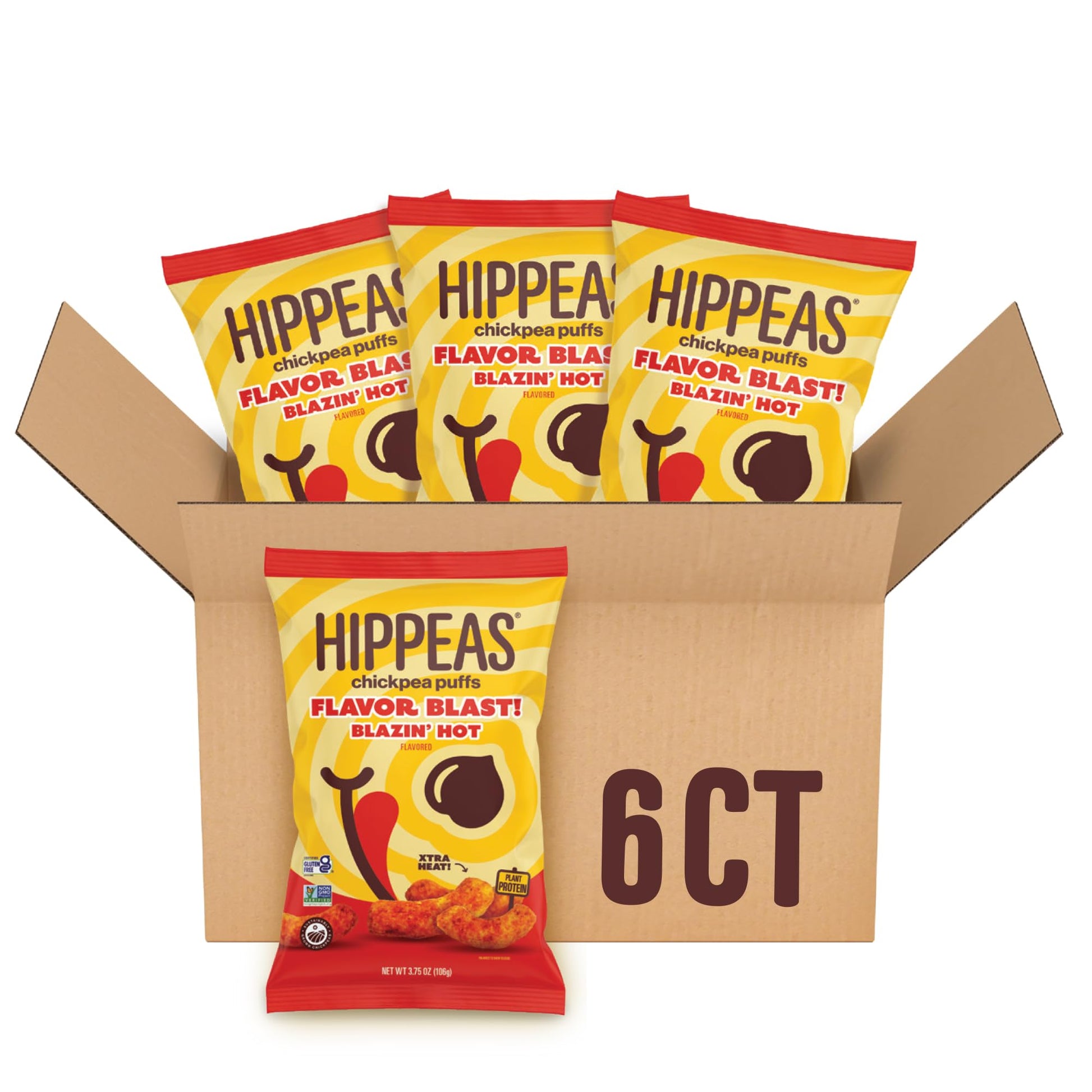 HIPPEAS Chickpea Puffs, Blazin Hot, Vegan, Gluten-Free, 4g Protein, 3g Fiber, 4 Ounce (Pack of 6)