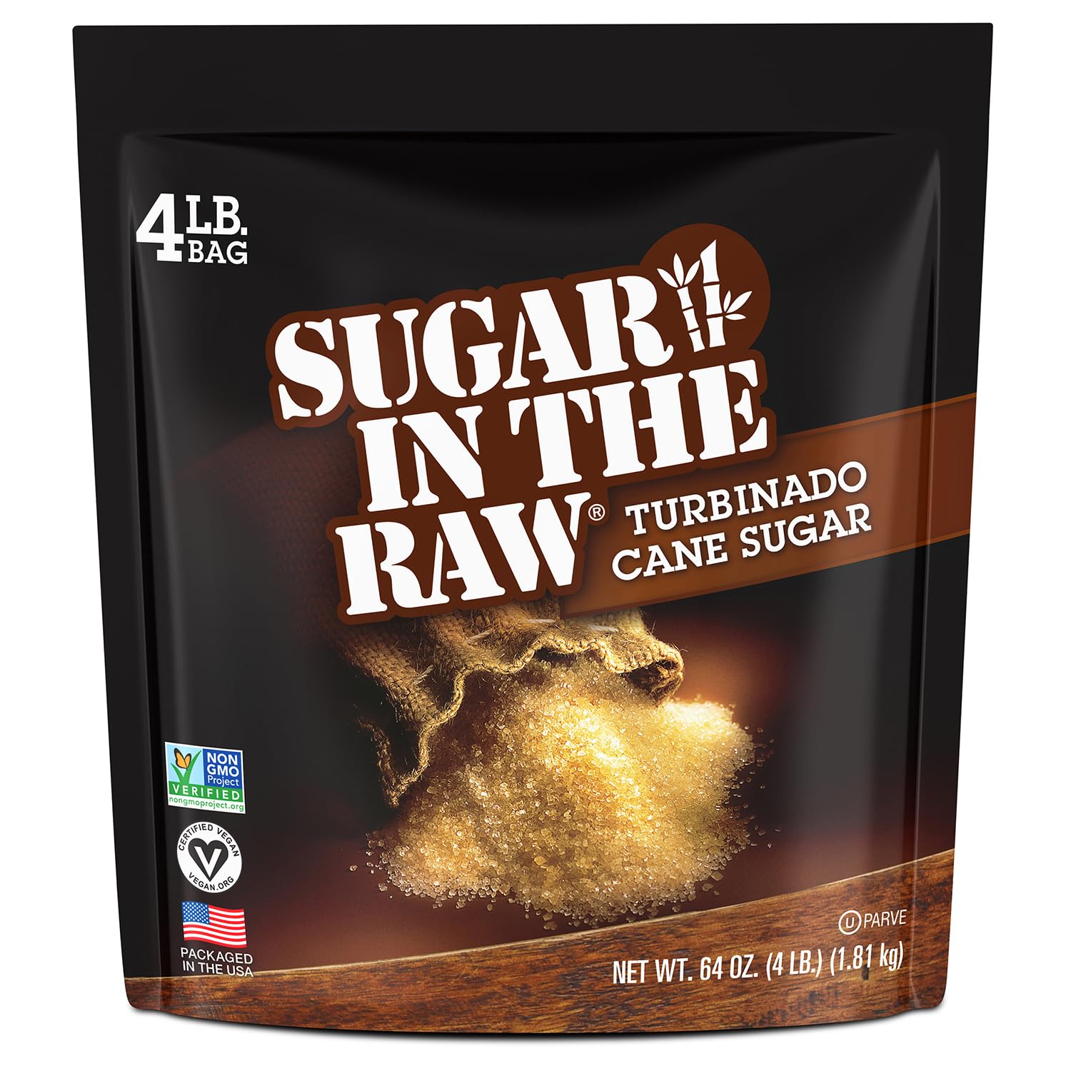 IN THE RAW Granulated Turbinado Cane Sugar, Vegan, Gluten-Free, Non-GMO, 4lb Bag