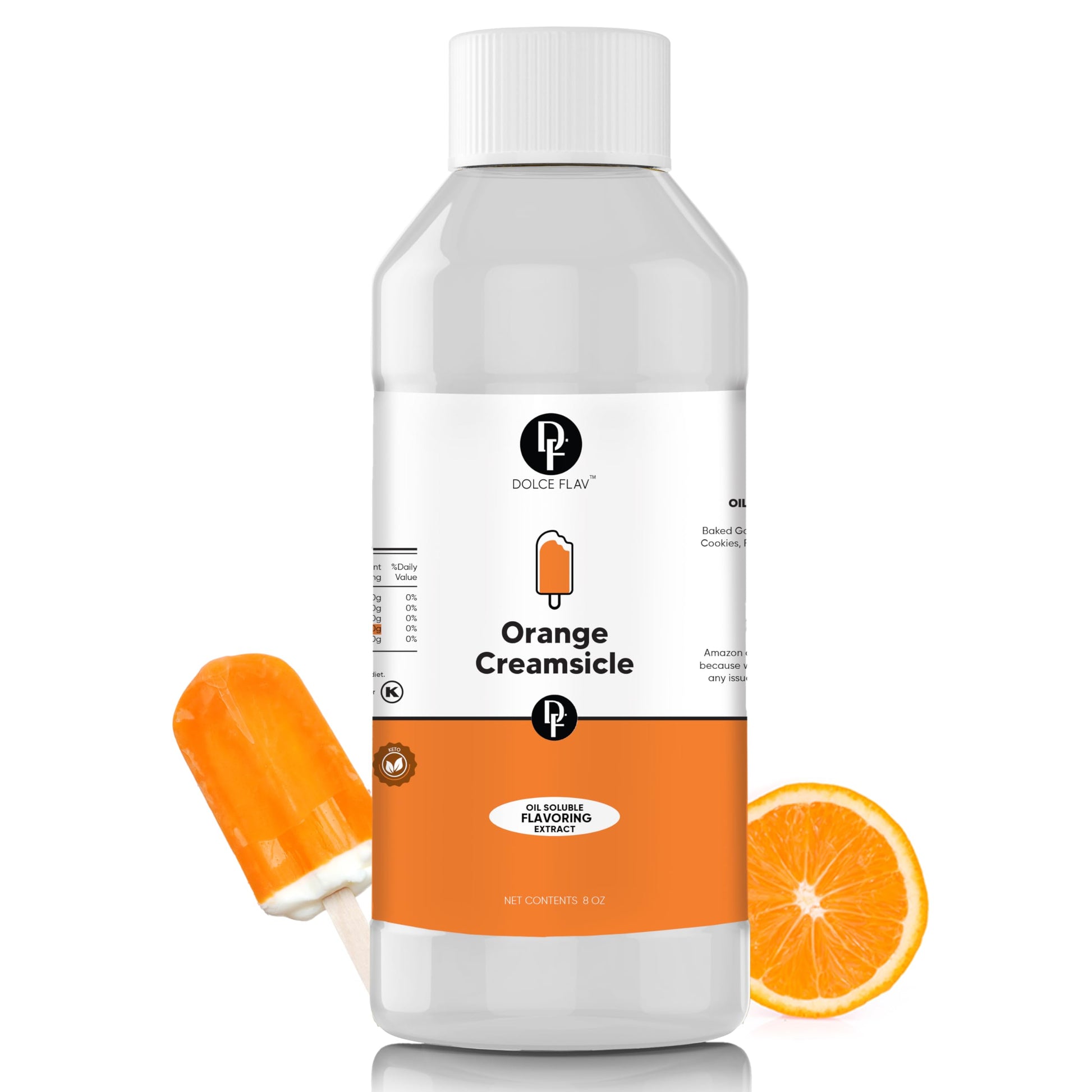 Dolce Flav Orange Creamsicle Extract - Oil-Soluble Flavoring for Candy, Baking, Lip Balm, Ice Cream - 8 Oz.