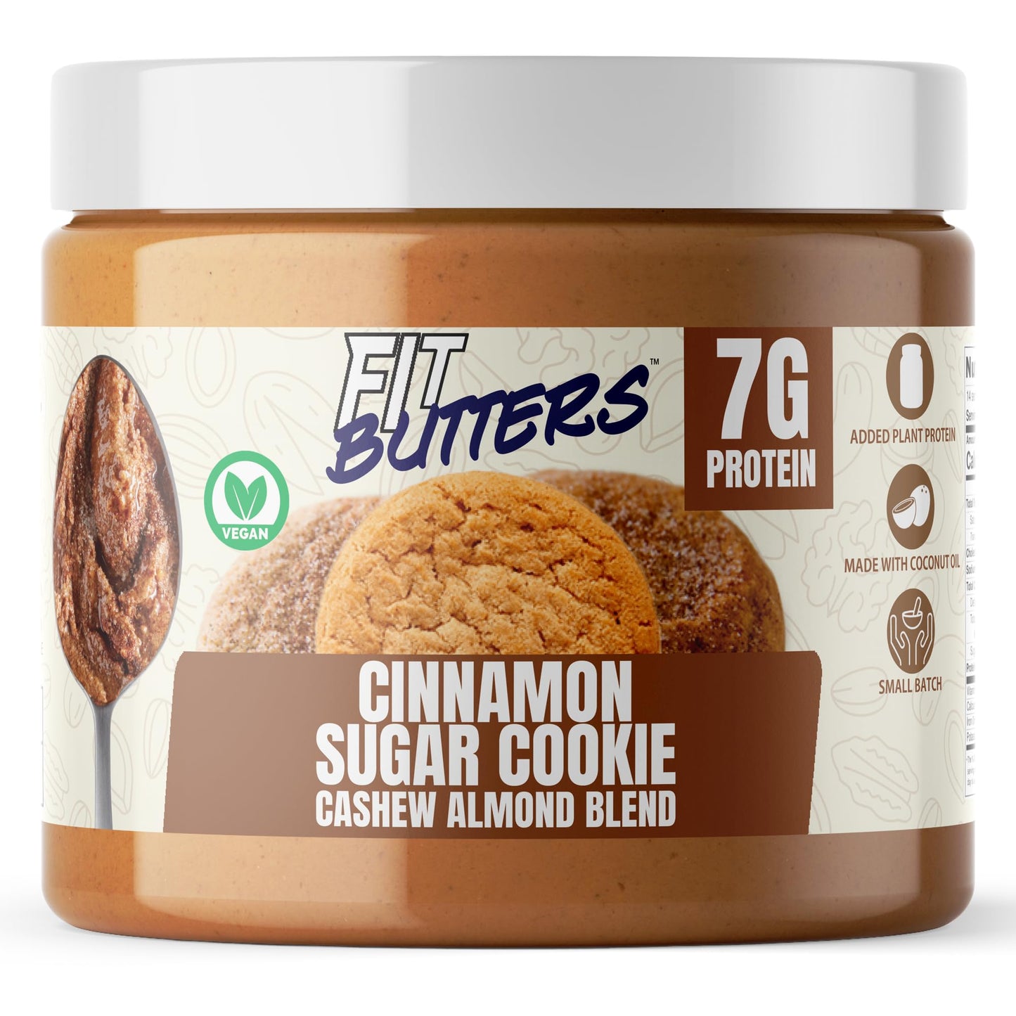 Fit Butters Cinnamon Sugar Cookie Cashew Almond Butter Vegan Spread - Added Protein And Coconut Oil  Low Carb  Low Sugar  Gluten Free  Complete Protein Dessert Flavored Nut Butter