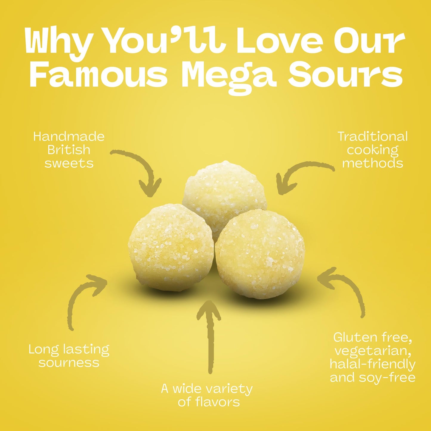 Barnetts - Mega Sour Candy Lemon 227G - Trendy Sweet Bags - Traditionally Handmade Sweets - Sour Coating Lasts 20 Seconds - Cand