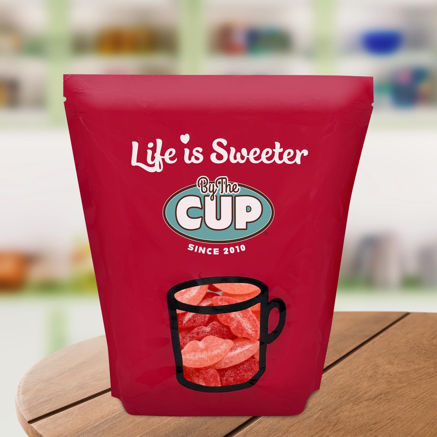 By The Cup Gummy Lips Candy, Sour Pucker-up, 4 lb Bulk Bag, Assorted Pink and Red