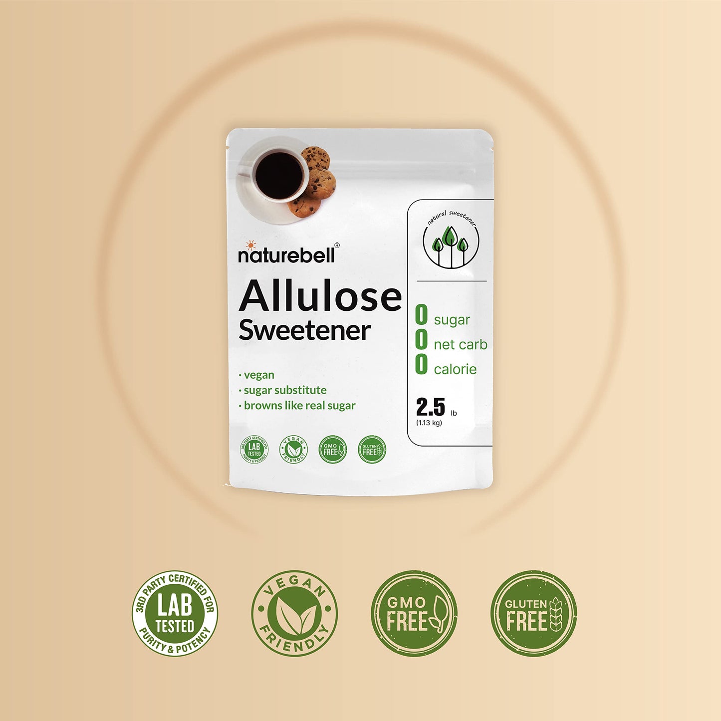 Naturebell Allulose Sweetener, 2.5 Lbs | Keto & Vegan-Friendly, White Sugar Substitute | 0 Calorie, 0 Sugar, 0 Net Carb, Non-Gly