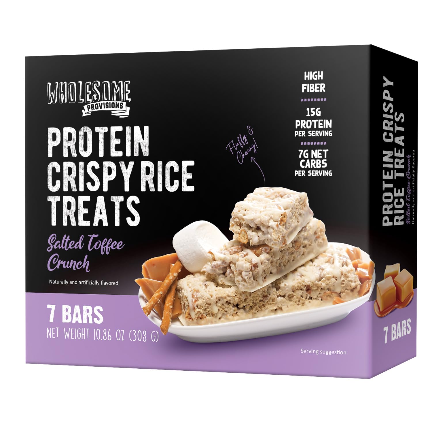 Wholesome Provisions Protein Crispy Rice Treats, 15g Protein, Low Carb, Gluten Free, 1 Count, Salted Toffee Crunch