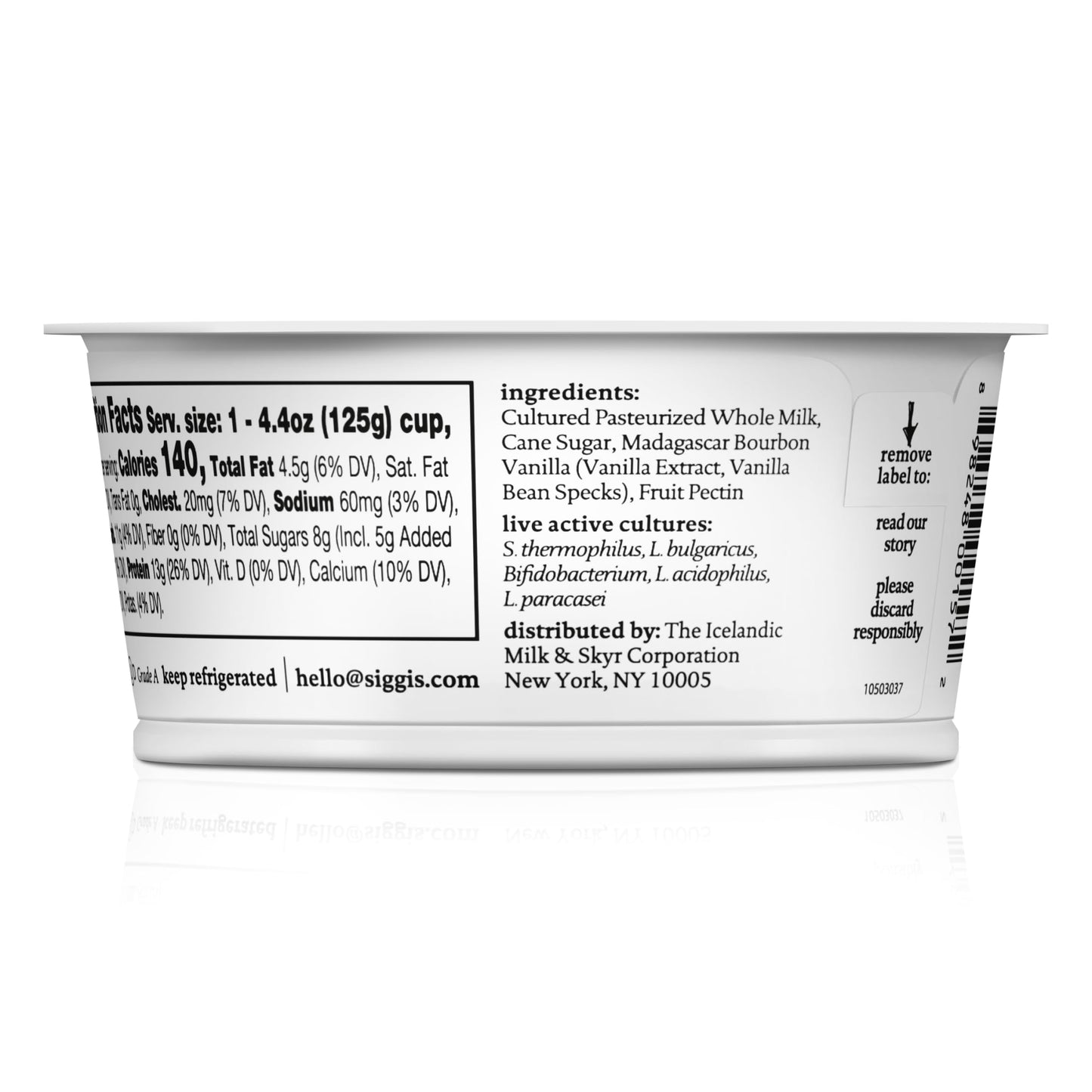siggis Icelandic Strained Whole Milk Yogurt, Vanilla, 4.4 oz. Single Serve Cup - Thick, Protein-Rich Yogurt Snack