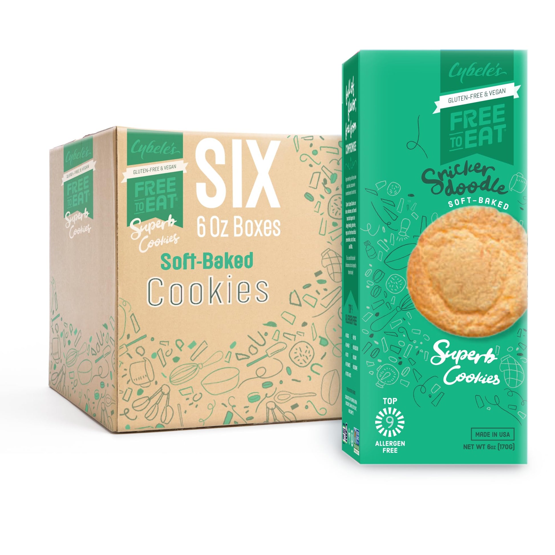 Cybele’s Free To Eat Gluten-Free & Vegan Cookies - Plant-Based, Dairy, Soy, & Nut Free - Soft-Baked School Safe Snack For Kids & mature-themeds - 12 Cookies Per 6 oz Box (Snickerdoodle, Pack of 6)