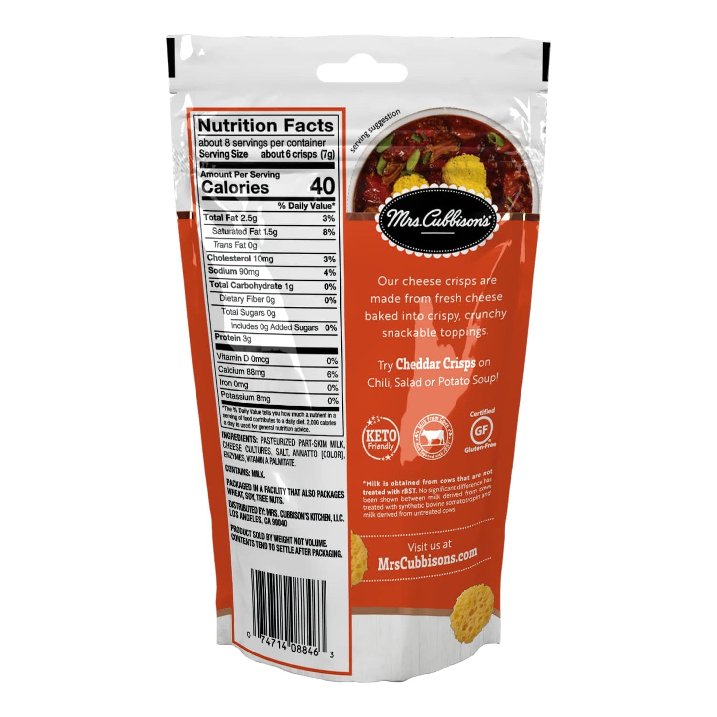 Mrs. Cubbison'S Cheese Crisps - 100% Real Cheese, Keto Friendly, Great For Snacking And Salad Topper - Cheddar Flavor, 1.98 Ounc
