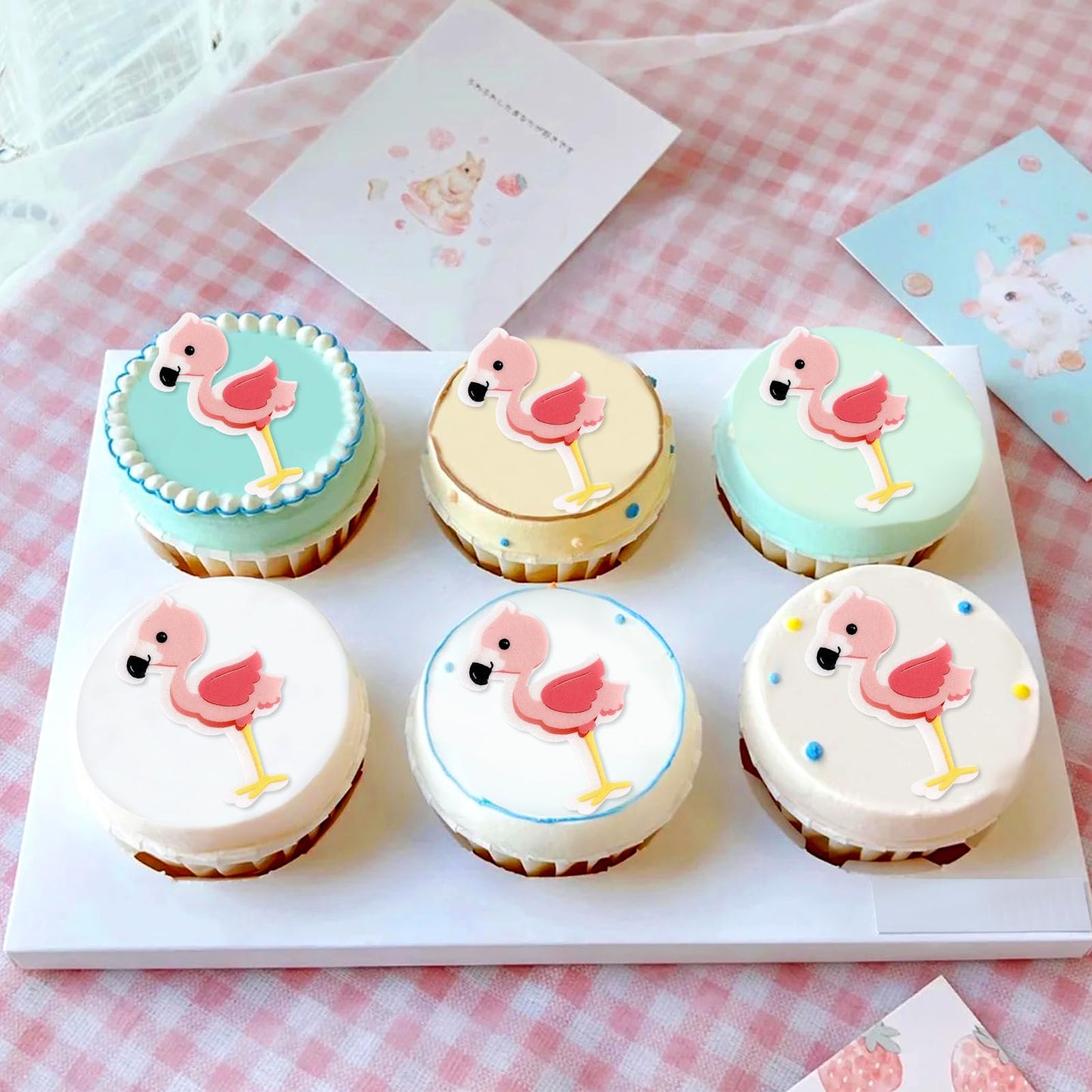 Keaziu 40 Pack Edible Flamingo Cupcake Toppers Summer Theme, Pink, 2 x 0.05 inches, Perfect for Baby Shower and Birthday Parties