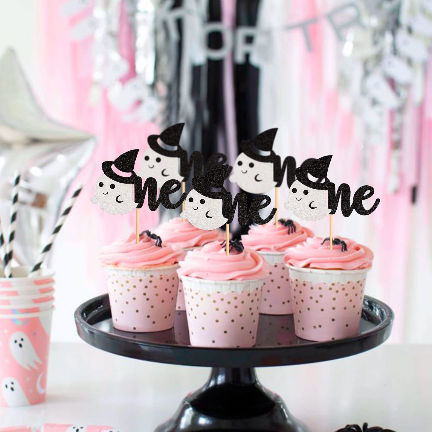 Ercadio 24 Pack Ghost One Cupcake Toppers Glitter Halloween Baby Ghost Cupcake Picks Ghost 1St Cupcake Decors Ghost One Cupcake