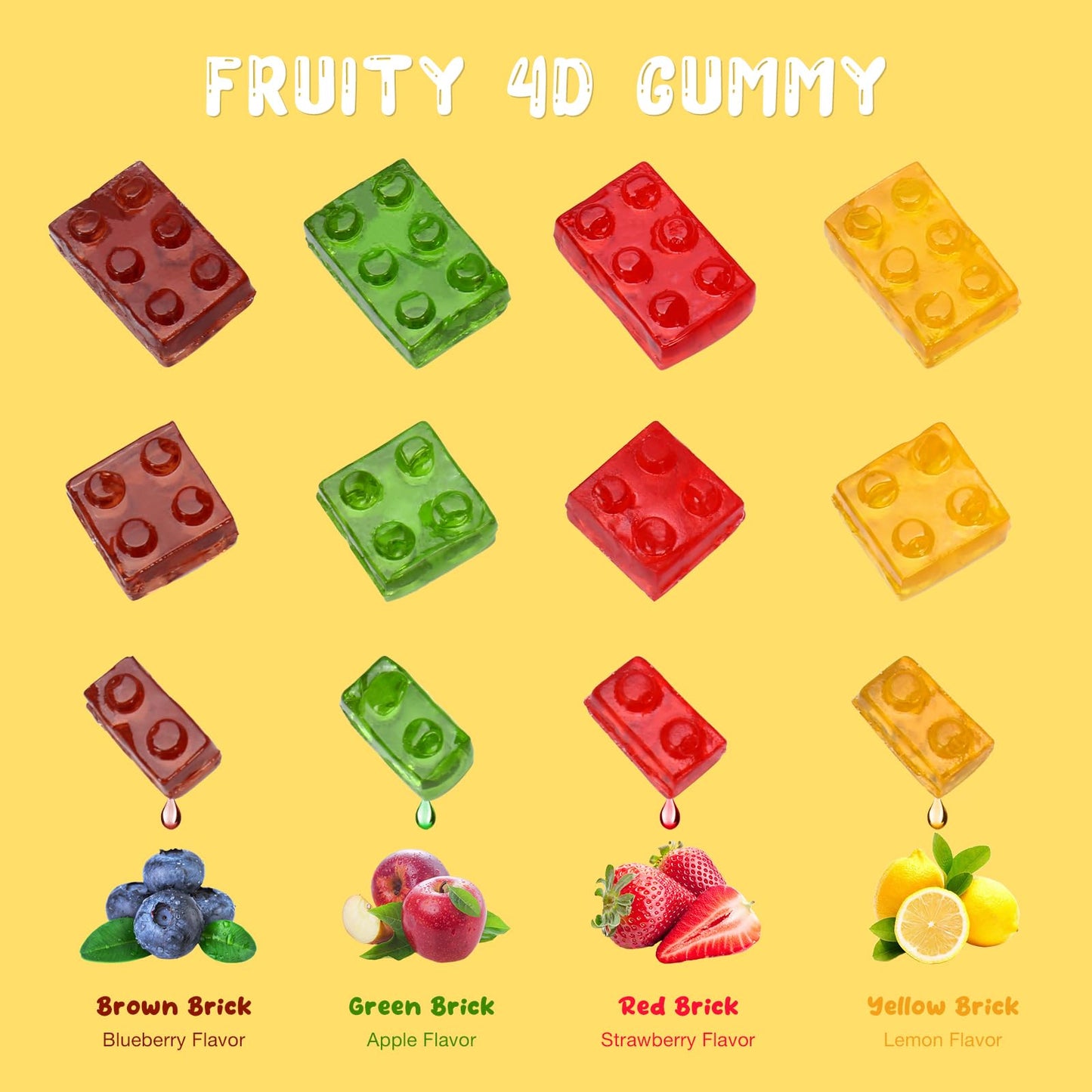 Amos 4D Gummy Blocks Candy Bricks, Edible Building Blocks, Themed Novelty Candy For Kids Birthday Party, Cupcake Topper, Reseala